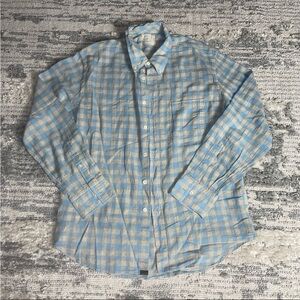 Men’s Billy Reid Blue and Whte Plaid Button Down Shirt - Size Large (L)